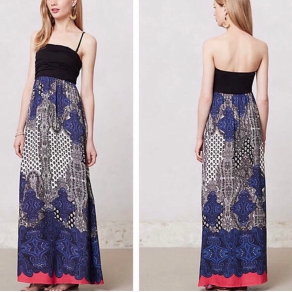 Anthropologie Strapless Empire Waist Maxi Dress Size 0